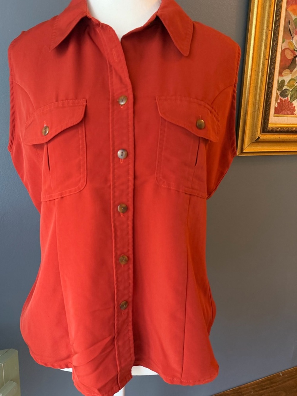 90s Kathie Lee Collection Red Sleeveless Button-Front Utility Shirt